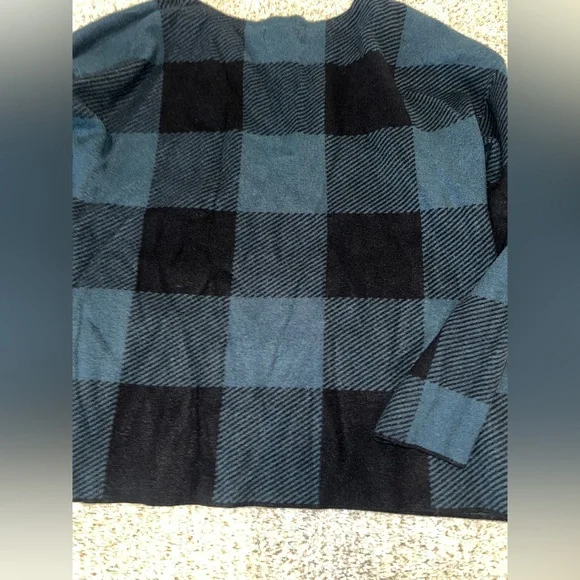 Jones New York Women's Black and Teal Blue Plaid Crewneck Sweater - Picture 6 of 6